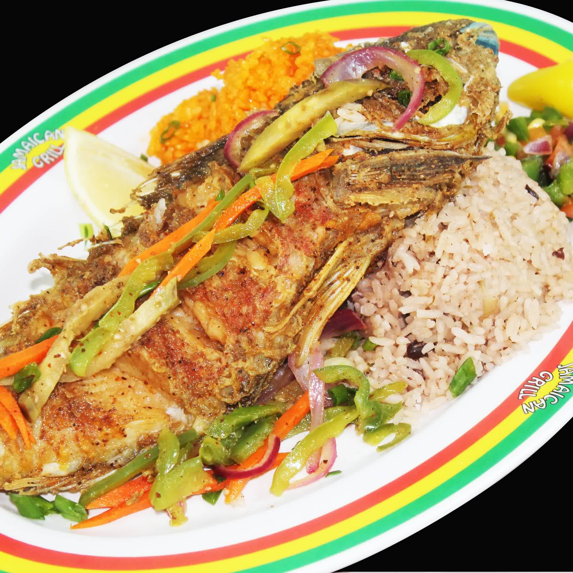 Deep-Fried &ldquo;Jerk&rdquo; Parrot Fish with Marinated Vegetables