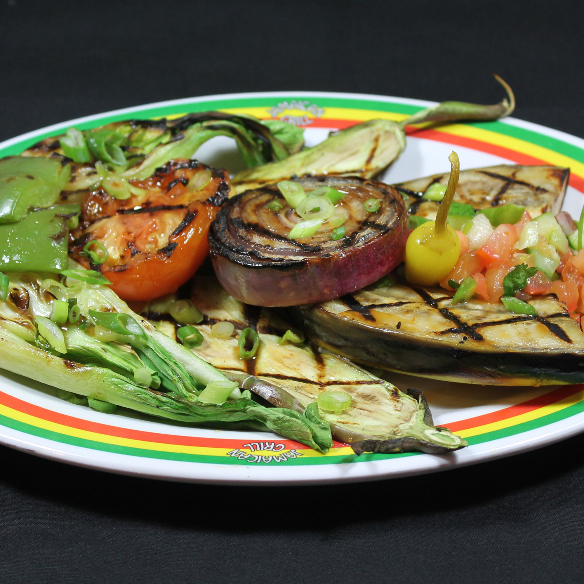 Grilled &ldquo;Jerk&rdquo; Seasoned Vegetables with Fruit-Soy Dressing